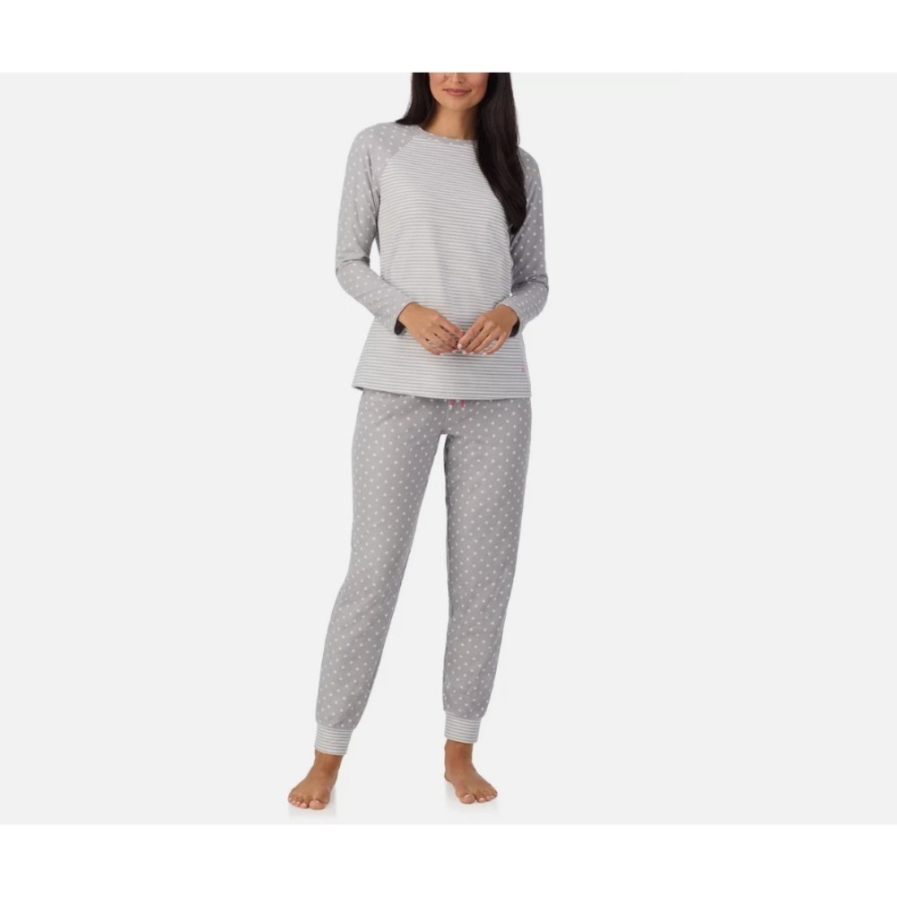 CUDDL DUDS Brushed Mini Waffle Thermal Long Sleeve with Jogger Pajama Set GRAY S